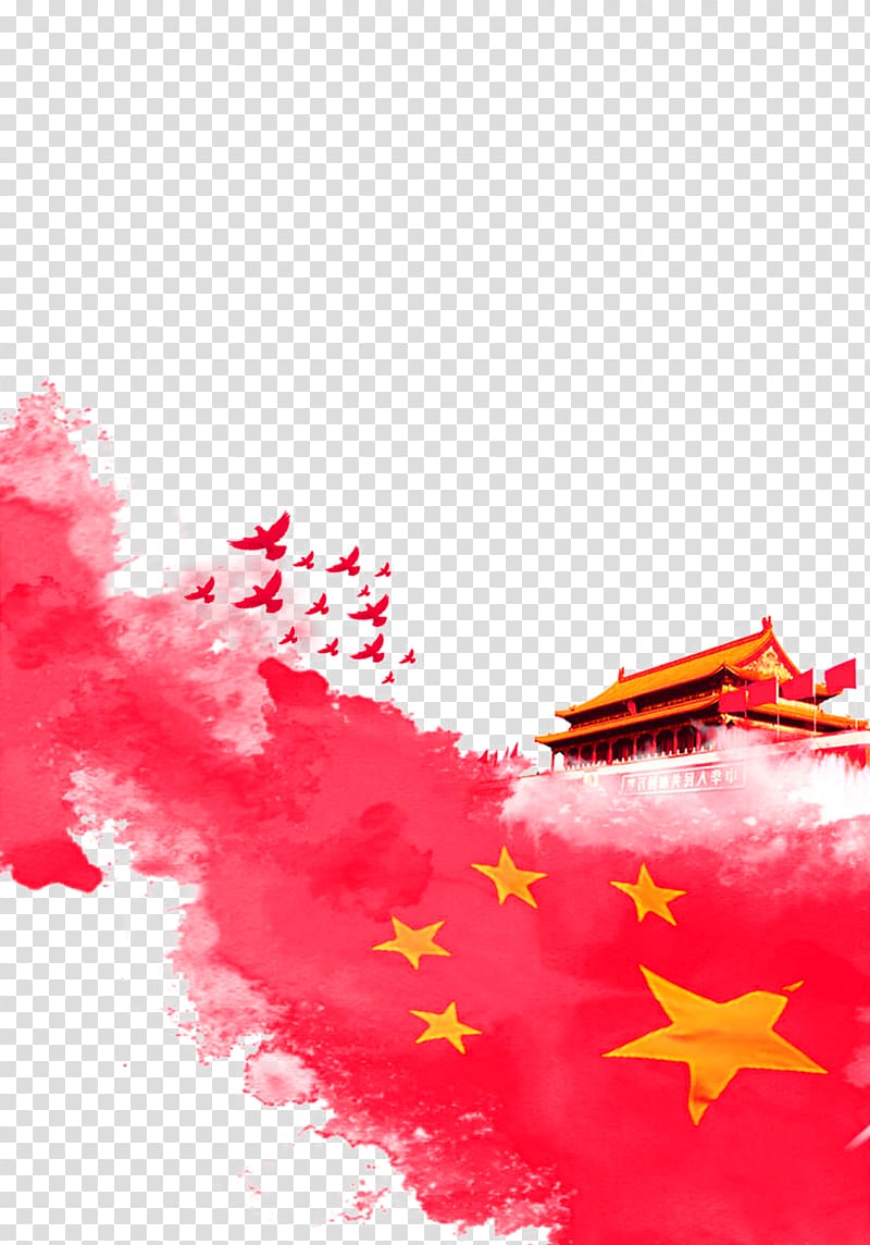 Tiananmen Poster National Day of the Peoples Republic of China, Red Chinese style sea Tiananmen decoration pattern transparent background PNG clipart