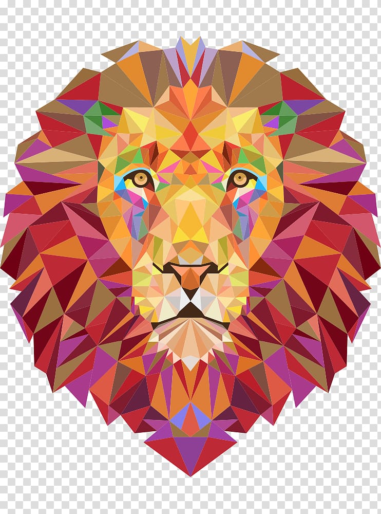 multicolored lion bust illustration, Lionhead rabbit T-shirt Geometry, Geometric Lionhead transparent background PNG clipart