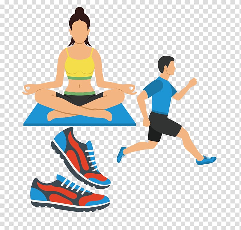 woman sitting on yoga mat , Running Illustration, Yoga Running Running Shoes transparent background PNG clipart