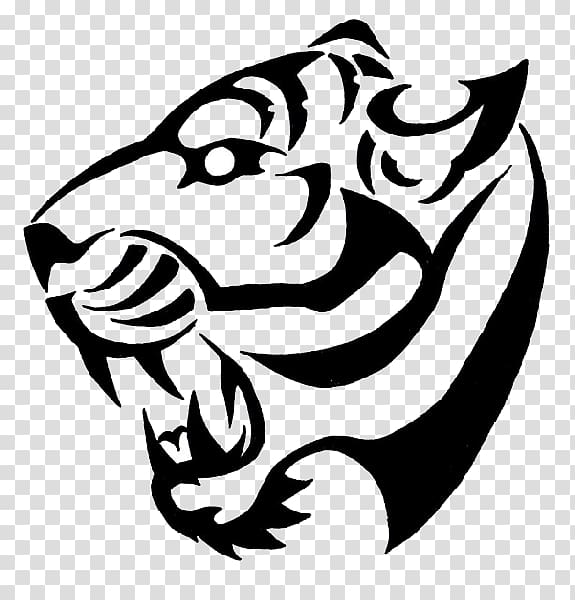 Tiger Line Art Drawing Black And White Tattoo Art | Tapestry