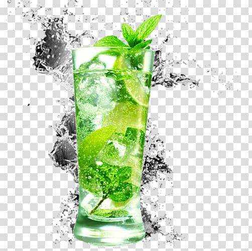 drinking glass illustration, Cocktail Mojito Gin and tonic Rickey Vodka tonic, mojito transparent background PNG clipart