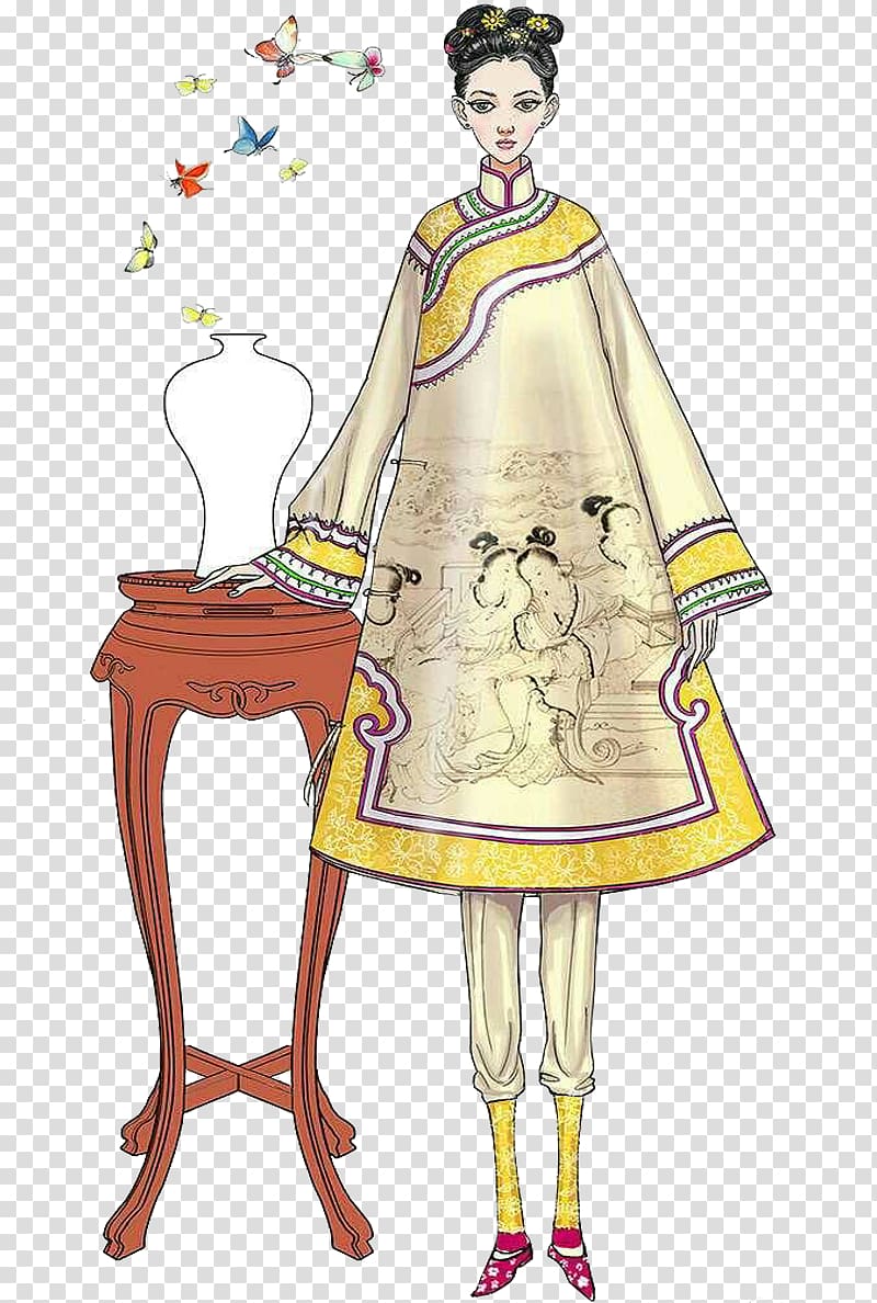 Qing dynasty Dress Designer Costume design, Hand-painted Qing dynasty women\'s dress transparent background PNG clipart