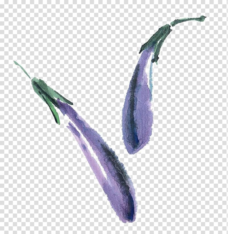 u513fu7ae5u56fdu753b Eggplant Ink wash painting Gongbi Vegetable, Hand-painted purple eggplant transparent background PNG clipart