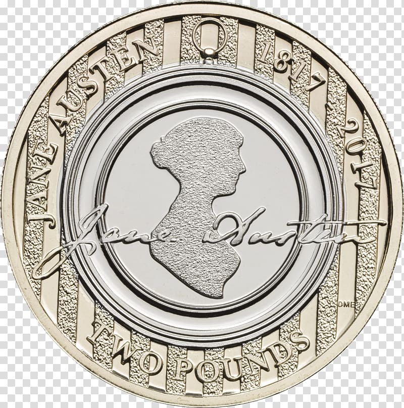 Jane Austen Centre Royal Mint Two pounds Author Coin, Royal Mint transparent background PNG clipart