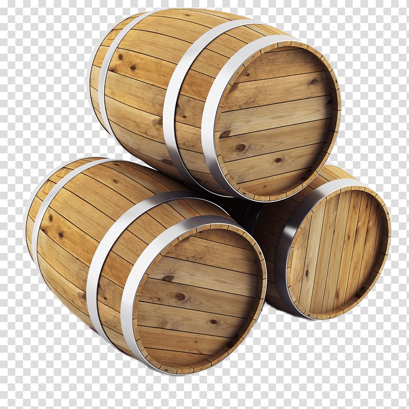 three brown wooden barrels, Stacked Barrels transparent background PNG clipart