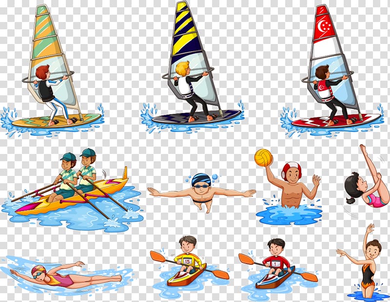 Sail Boating , Sailing swimming motion characters transparent background PNG clipart