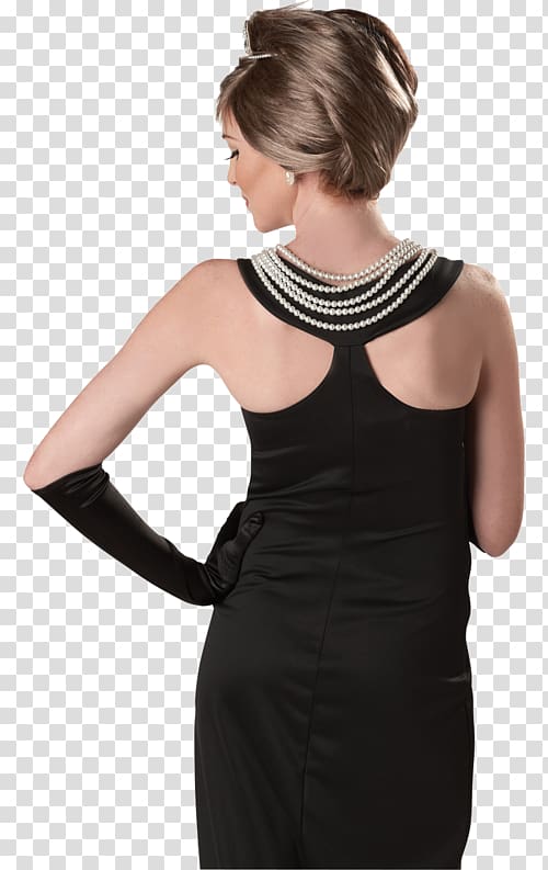 Black Givenchy dress of Audrey Hepburn Holly Golightly Tiffany & Co. Costume Breakfast At Tiffany\'s, identity cards can not open jokes transparent background PNG clipart