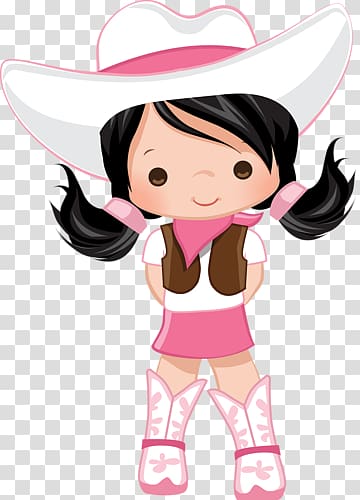 black-haired girl anime character wearing white and pink hat art illustration, American frontier Drawing Cowboy Child, child transparent background PNG clipart