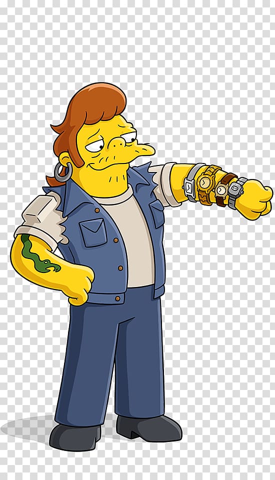 male cartoon character wearing four watches, Snake Jailbird Patty Bouvier Ralph Wiggum Lisa Simpson Otto Mann, the simpsons movie transparent background PNG clipart