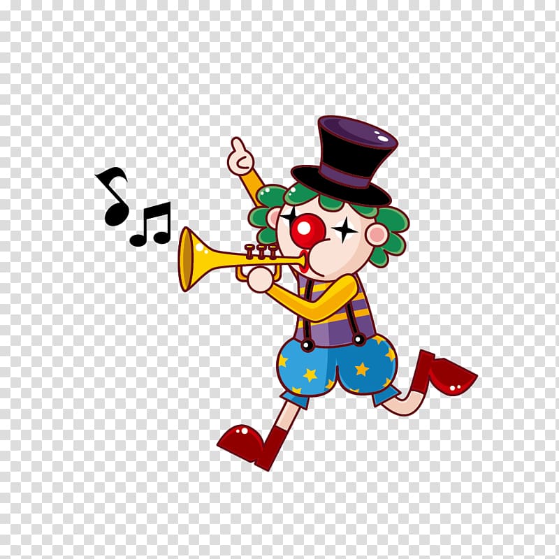 Clown Circus Cartoon Illustration, drawing trumpet Clown transparent background PNG clipart