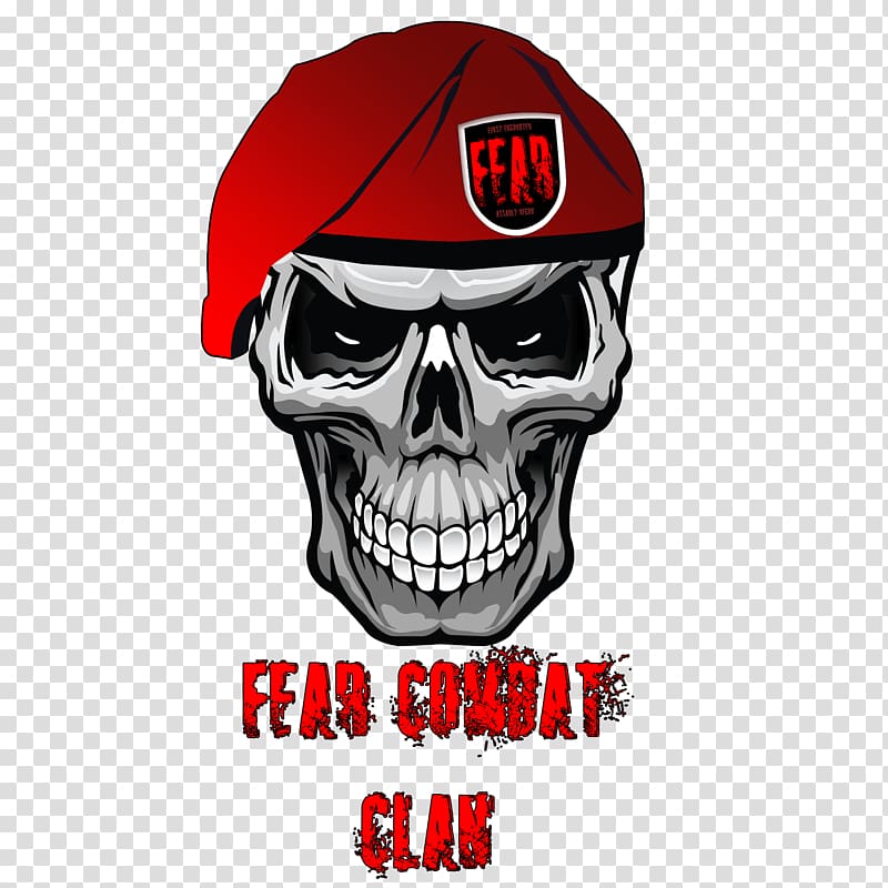 skull wearing red cap illustration with fear combat clan text overlay, Skull Special Forces Military beret Green beret, fear transparent background PNG clipart