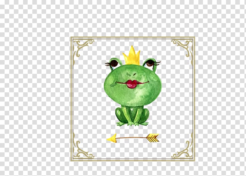 American bullfrog Lithobates clamitans, green creative frog prince frame transparent background PNG clipart