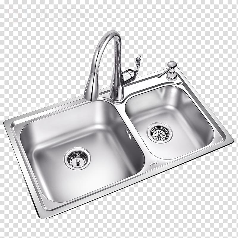 Sink Tap Moen Kitchen Shower, Stainless steel kitchen vegetables basin sink packages thicken transparent background PNG clipart