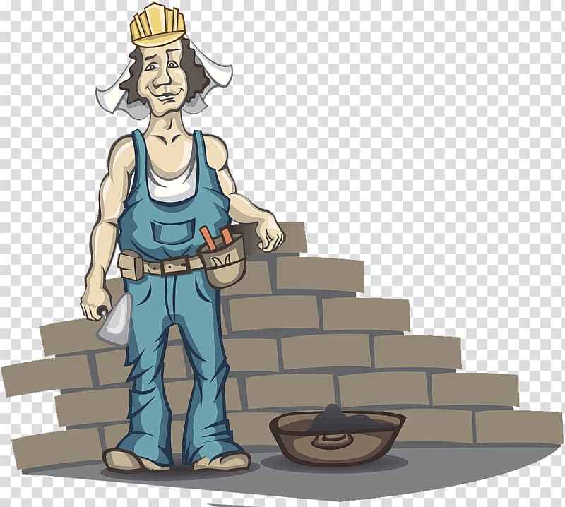 Brick Construction worker Wall Illustration, The illustrator piled up the brick wall transparent background PNG clipart