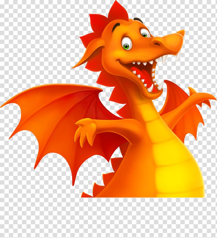 Cartoon Dragon Illustration, Orange cartoon dinosaur transparent background PNG clipart