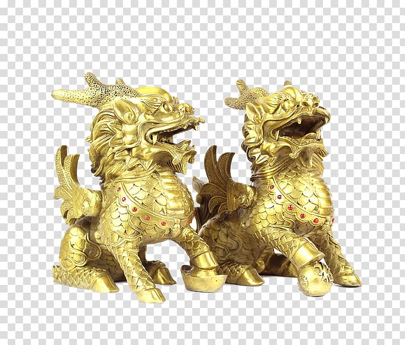 Qilin, Copper Golden Unicorn transparent background PNG clipart