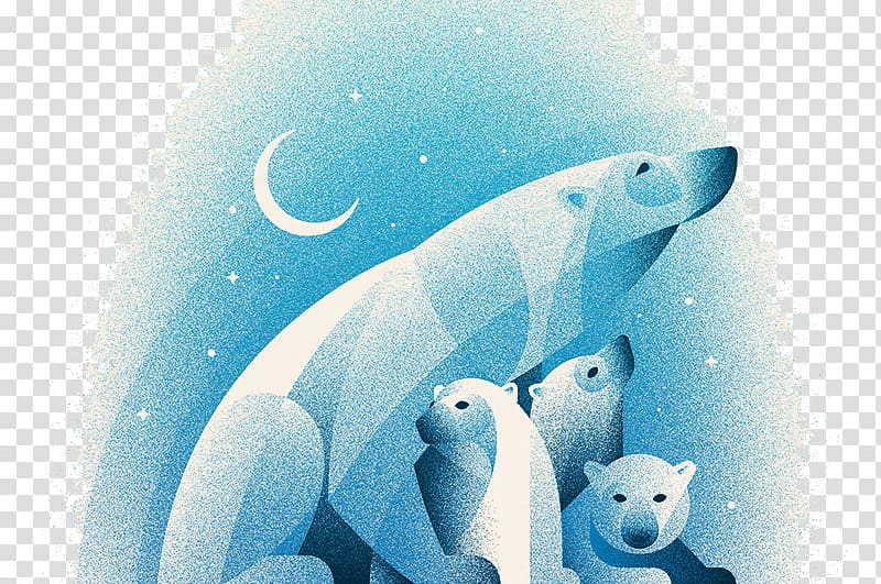 polar bear with three cubs artwork, Polar bear DKNG Studios Poster Illustration, Polar bears element transparent background PNG clipart
