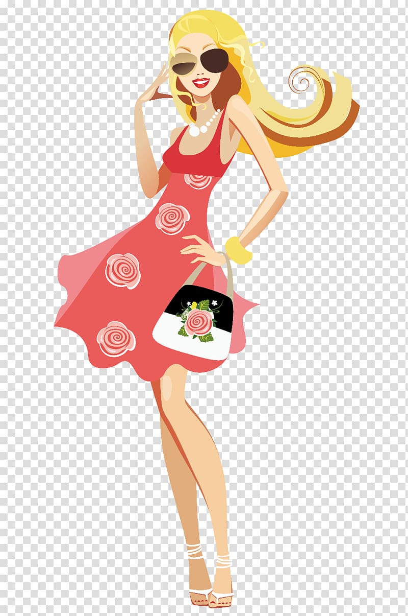 Girl's red dress cartoon illustration, Women Fashion Woman Model , Fashion  girl transparent background PNG clipart | HiClipart