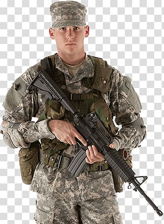 soldier holding M4A1 carbine rifle, US Soldier transparent background PNG clipart