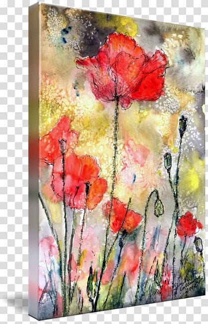 Floral design Watercolor painting Poppy Art Gallery wrap, Ink Watercolor painting transparent background PNG clipart