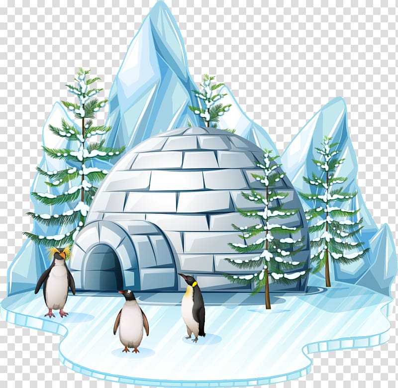 igloo with penguins , Igloo Ice sculpture Living room, igloo transparent background PNG clipart