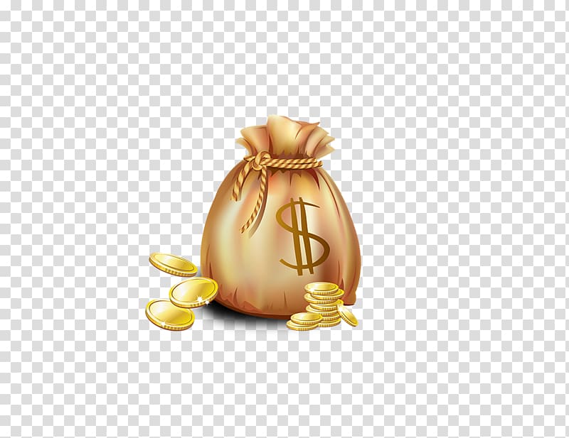Gold coin Cartoon, Golden purse transparent background PNG clipart
