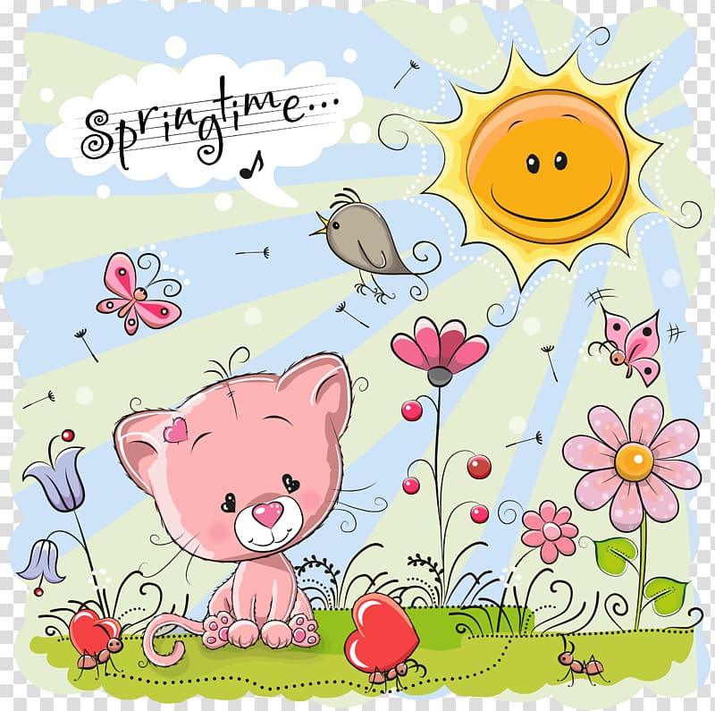cat outdoor near flowers drawing, Owl Cartoon Drawing , cat transparent background PNG clipart