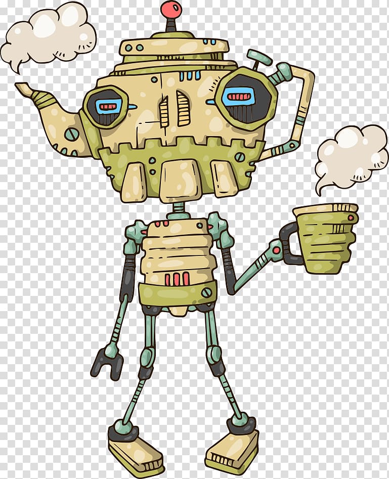 beige and green robot toy art, Robot Cartoon Teapot Illustration, teapot robot transparent background PNG clipart