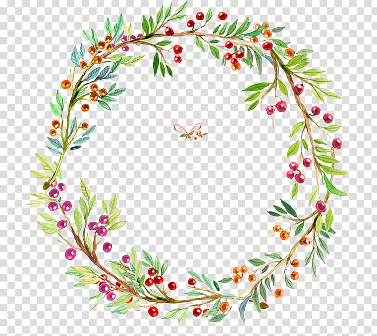 green and red flowers wreath , Wedding invitation Paper Flower Wreath Watercolor painting, Cherry decorative frame transparent background PNG clipart