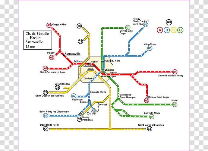 Réseau Express Régional Rapid transit Map Charles de Gaulle Airport ...