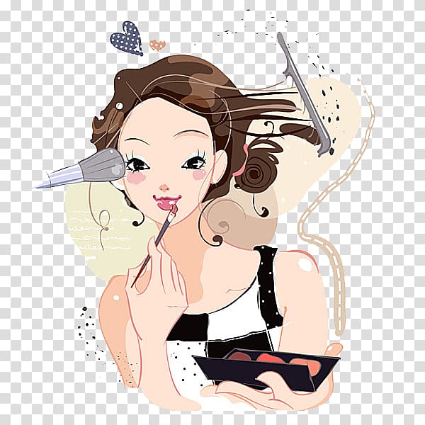 woman with makeup illustration, Cosmetics Make-up artist Cartoon Lipstick, Painted eyeliner makeup transparent background PNG clipart