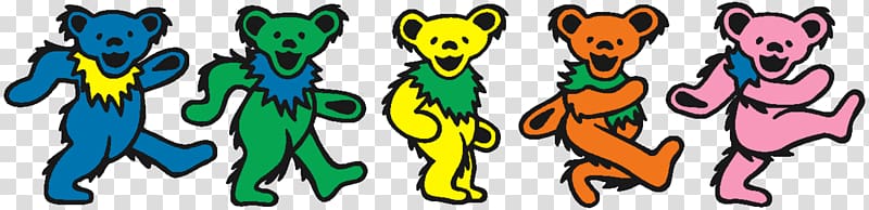 five blue, green, yellow, orange, and pink bears, History of the Grateful Dead, Volume One (Bear\'s Choice) History of the Grateful Dead, Volume One (Bear\'s Choice) Steal Your Face Care Bears, Jerry can transparent background PNG clipart
