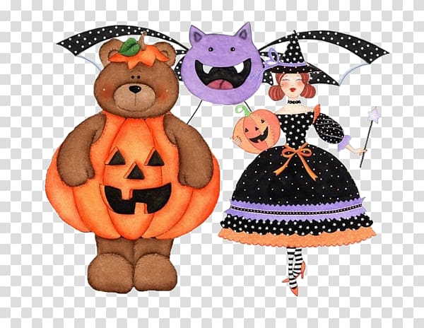 October Free content , Pumpkin Bear and Girl transparent background PNG clipart