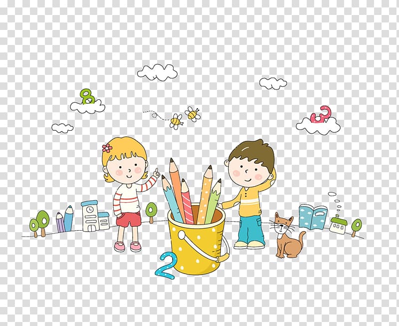 Child Brush pot Cartoon Paper, Cartoon Pen transparent background PNG clipart