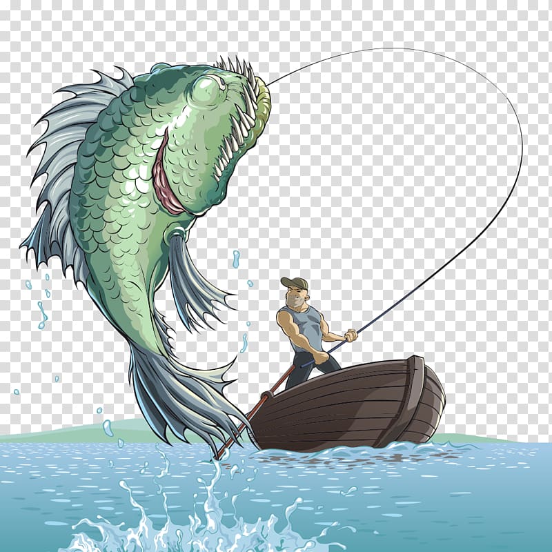 Man hunting fish illustration, Euclidean Fishing, Fishing man
