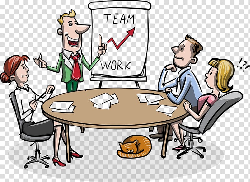 four person having team work illustration, Environment Employment Workplace Organization Teamwork, meeting transparent background PNG clipart