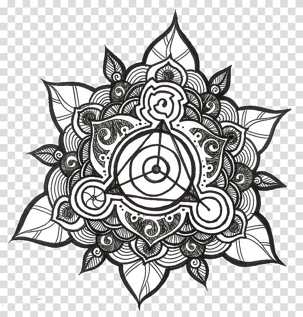 Mandala Mehndi Drawing, tattoo, symmetry, monochrome, flower png