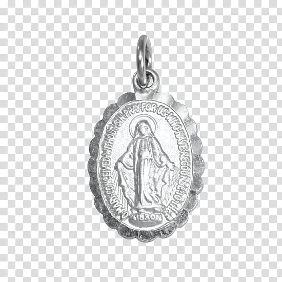 Miraculous Medal Locket Silver Earring, sterling silver medal transparent background PNG clipart