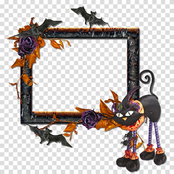 Halloween frame, Free cartoon black cat border buckle material transparent background PNG clipart