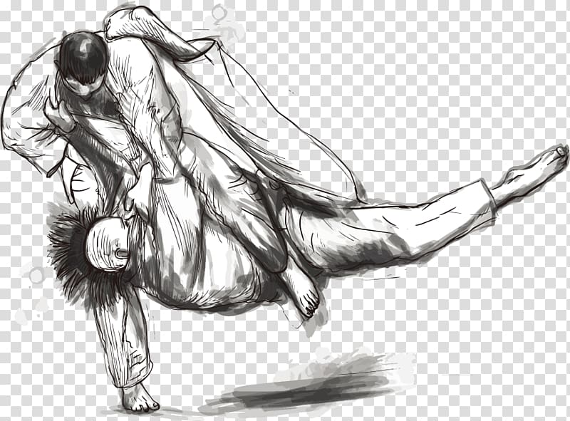 Judo Martial arts Drawing Illustration, Wrestling Martial Arts transparent background PNG clipart