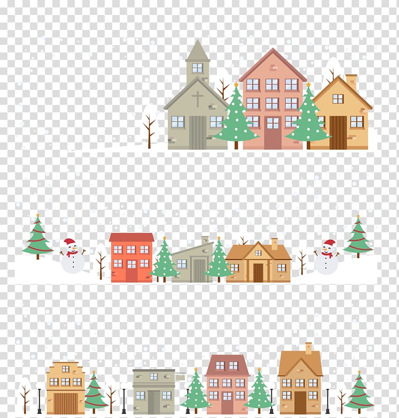 Winter Illustration, Winter town street banners transparent background PNG clipart