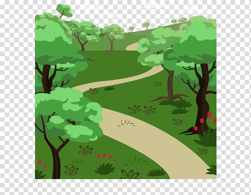 Drawing Landscape painting Cartoon, Painted Forest Trail transparent background PNG clipart