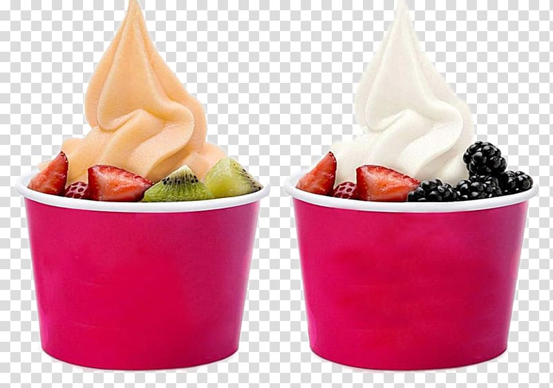 two variety of fruits ice cream, Ice cream Gelato Frozen yogurt, Cups of ice cream transparent background PNG clipart