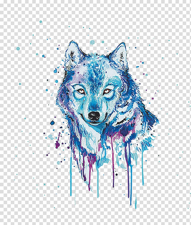 white and blue wolf , Gray wolf Watercolor painting Oil painting, Painted Wolf transparent background PNG clipart