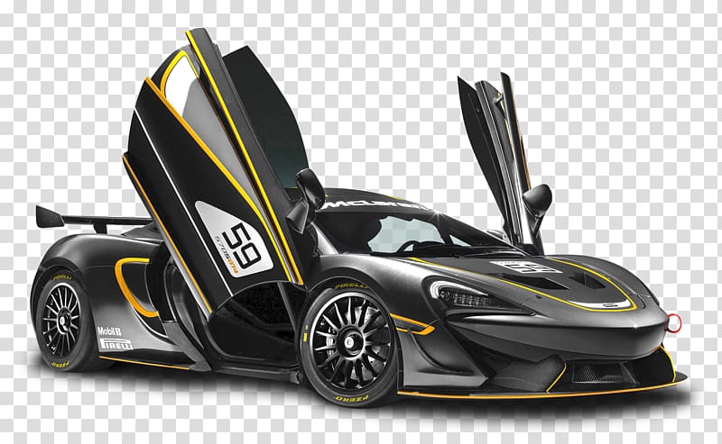 black and yellow coupe wing door, 2018 McLaren 570S 2017 McLaren 570S 2016 McLaren 570S McLaren Automotive, Black McLaren 570S GT4 Sports Car transparent background PNG clipart