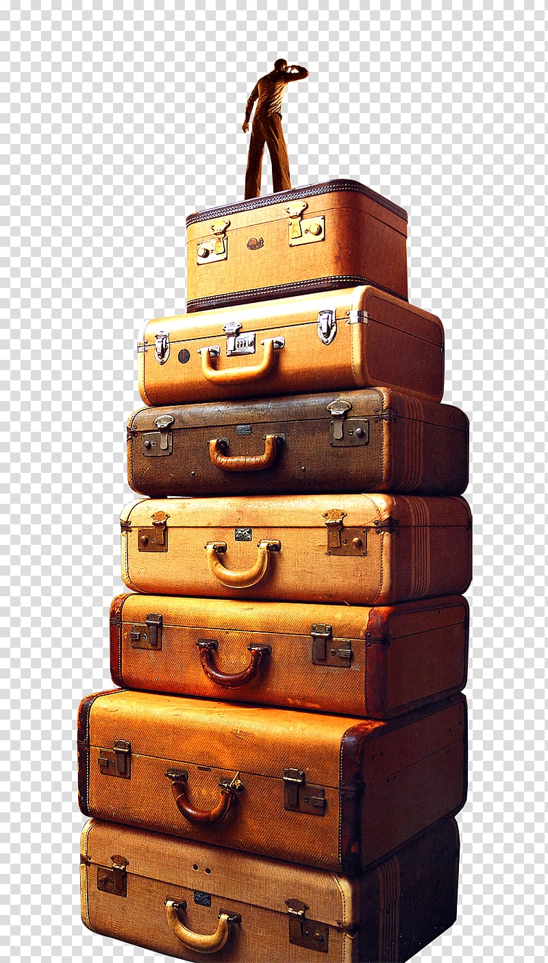 Suitcase Baggage Trunk Vintage clothing Travel, Creative people standing on the trunk transparent background PNG clipart