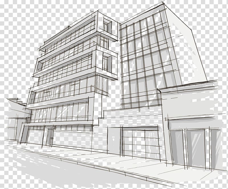 White And Blue Building Sketch Illustration Drawing Building