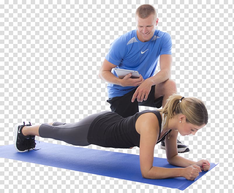 smiling man watching woman doing push up, Personal trainer Physical fitness Physical exercise Fitness Centre Training, pilates transparent background PNG clipart