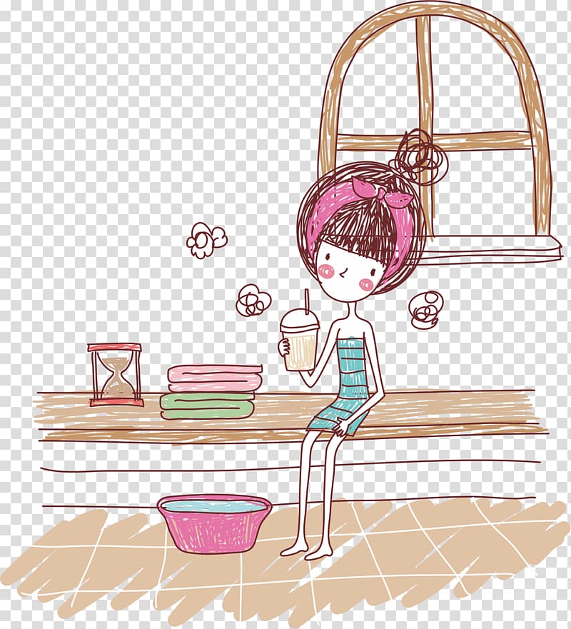 Girl Woman Illustration, Drinking girl transparent background PNG clipart