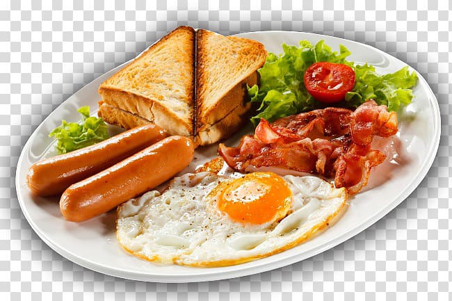 sunny side-up egg with meat and sausage, Full breakfast Mexican cuisine Latin American cuisine Cafe, Nutritious breakfast transparent background PNG clipart